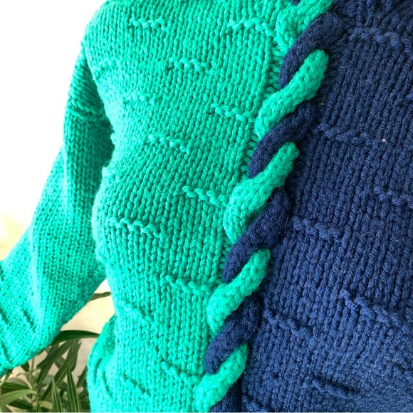 v i n t a g e :: Unique Textured Aqua Cable Knit Sweater - Picture 9 of 10